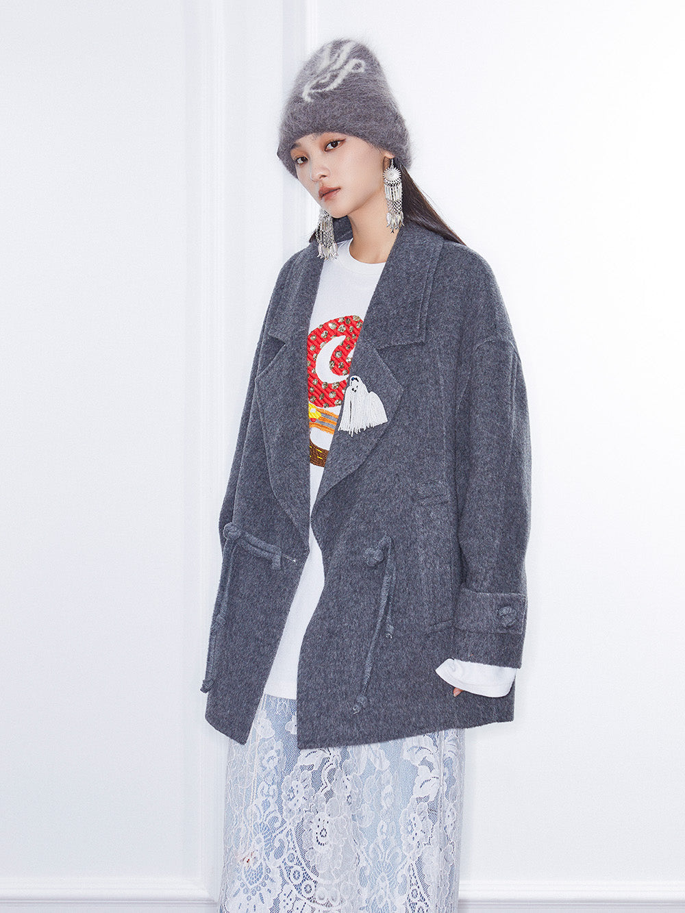MUKZIN Linglong“Winter Snow”Heavyweight Reversible Wool Coat