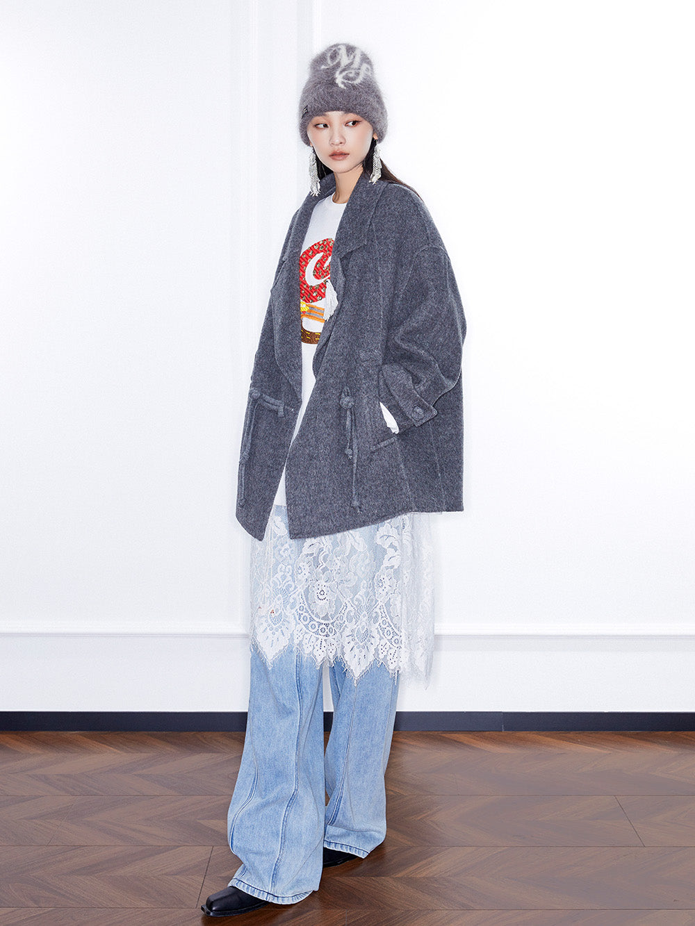 MUKZIN Linglong“Winter Snow”Heavyweight Reversible Wool Coat