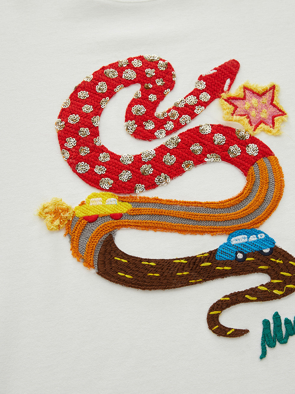 MUKZIN  Linglong Textured Cartoon Embroidery Crewneck Sweatshirt