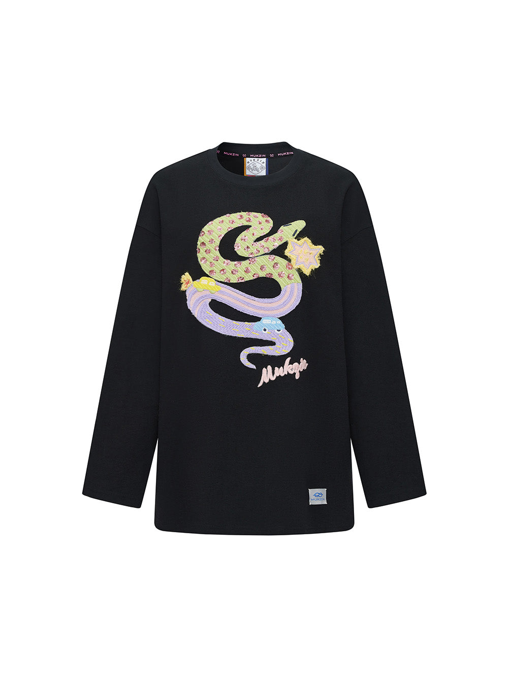 MUKZIN  Linglong Textured Cartoon Embroidery Crewneck Sweatshirt