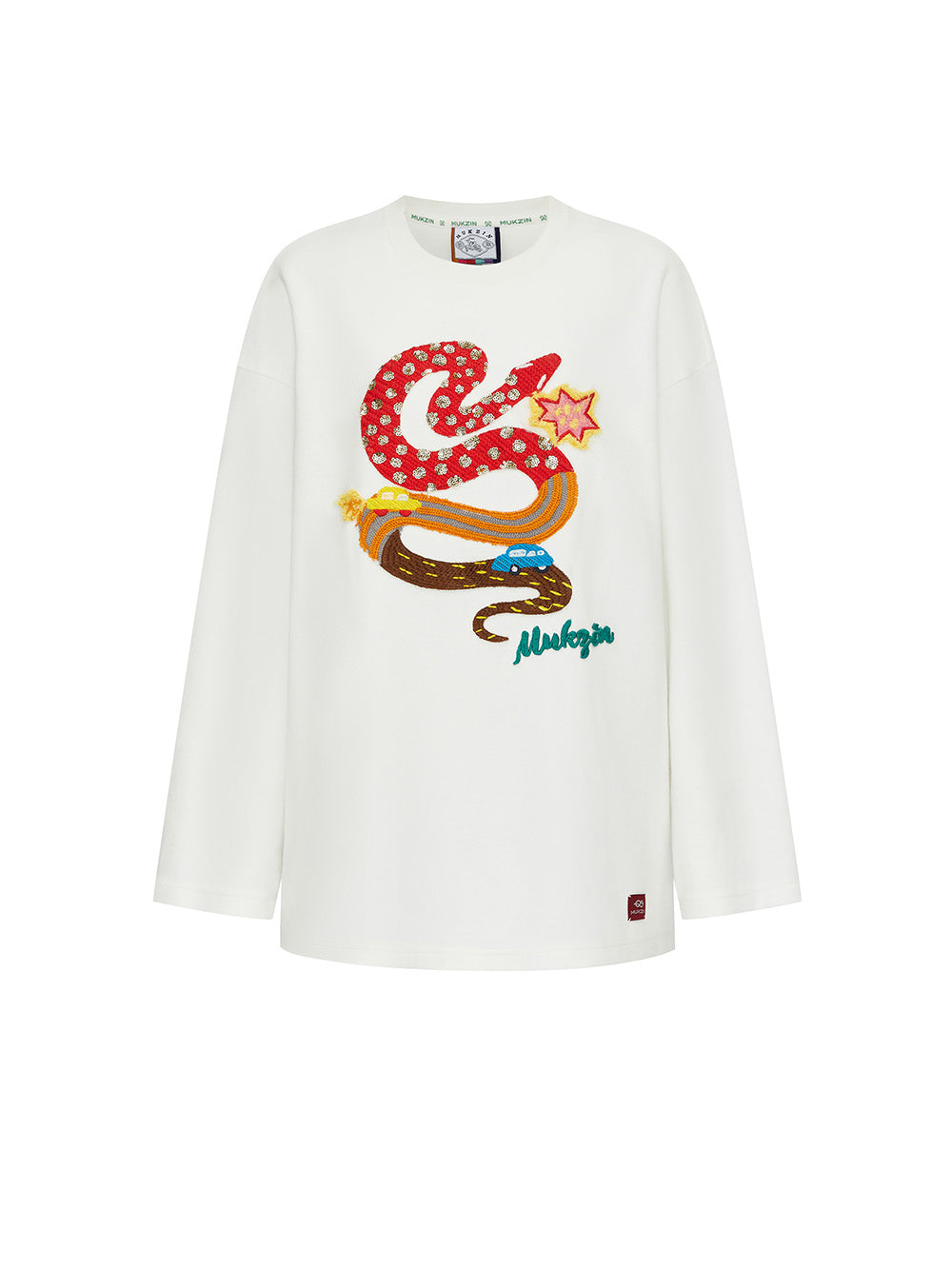 MUKZIN  Linglong Textured Cartoon Embroidery Crewneck Sweatshirt
