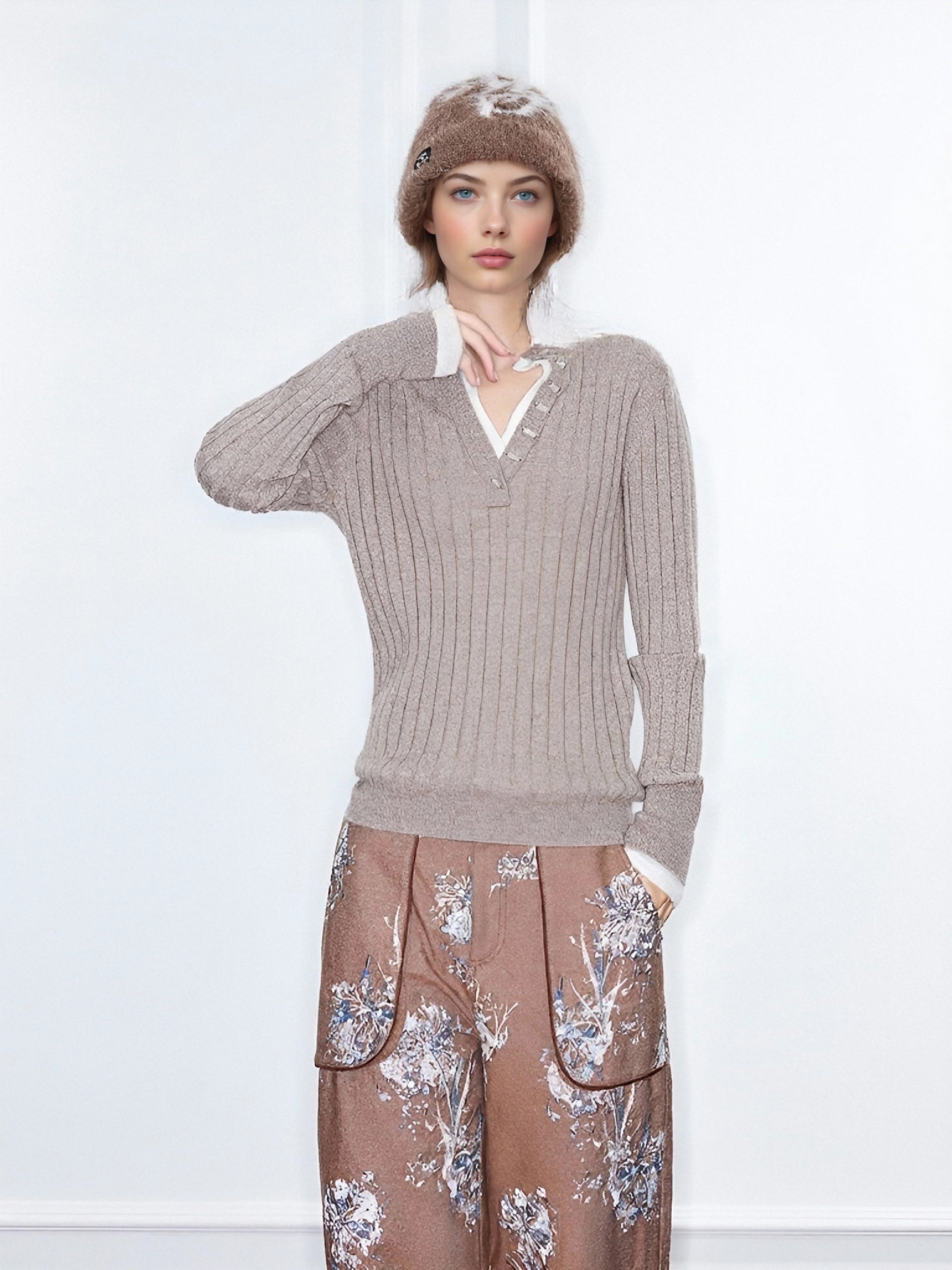 MUKZIN Linglong 'bamboo joint' Slim-fit Cashmere Blended Sweater