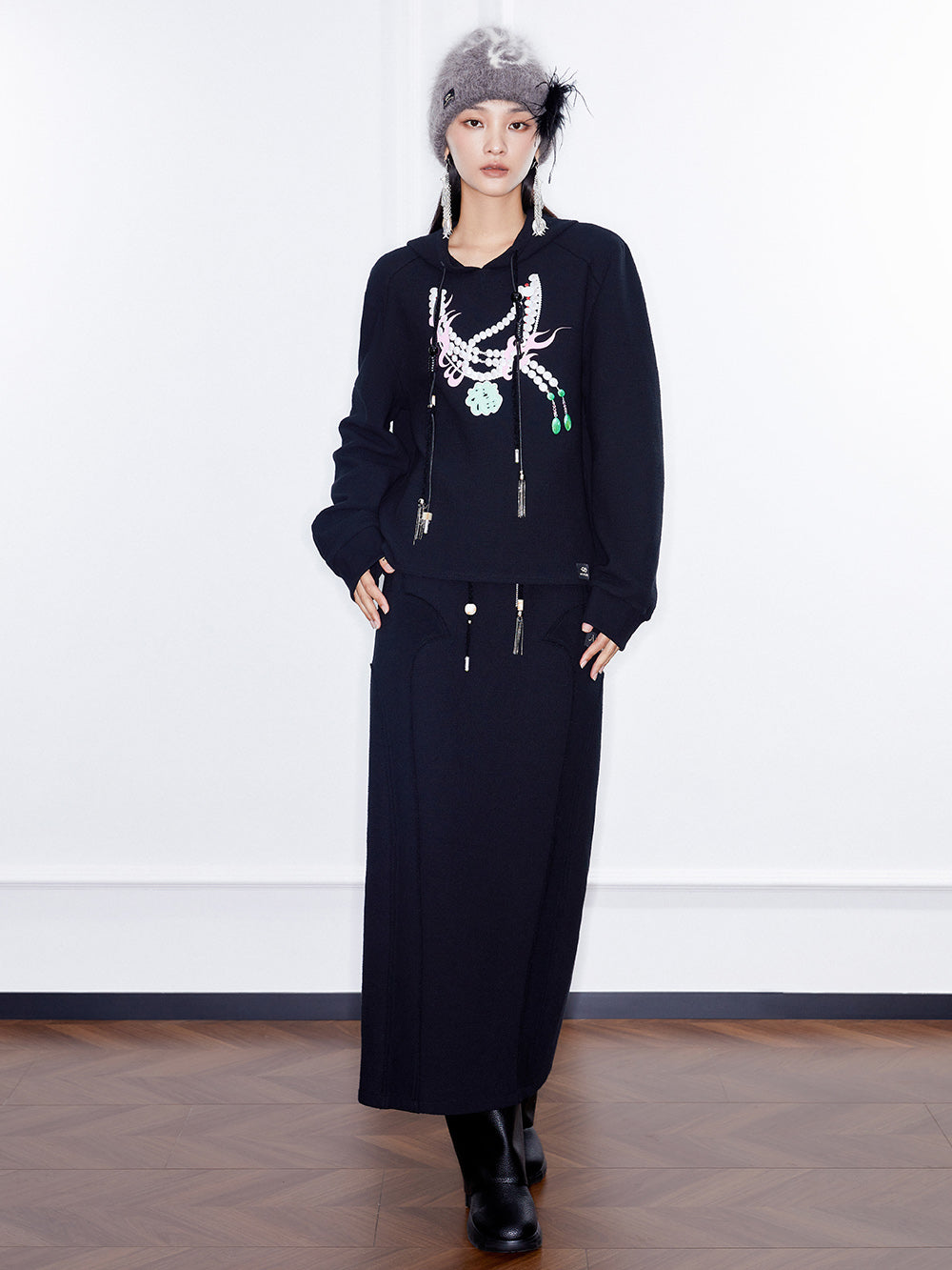 MUKZIN Linglong New Chinese Style Long Skirt with Elastic Waistband