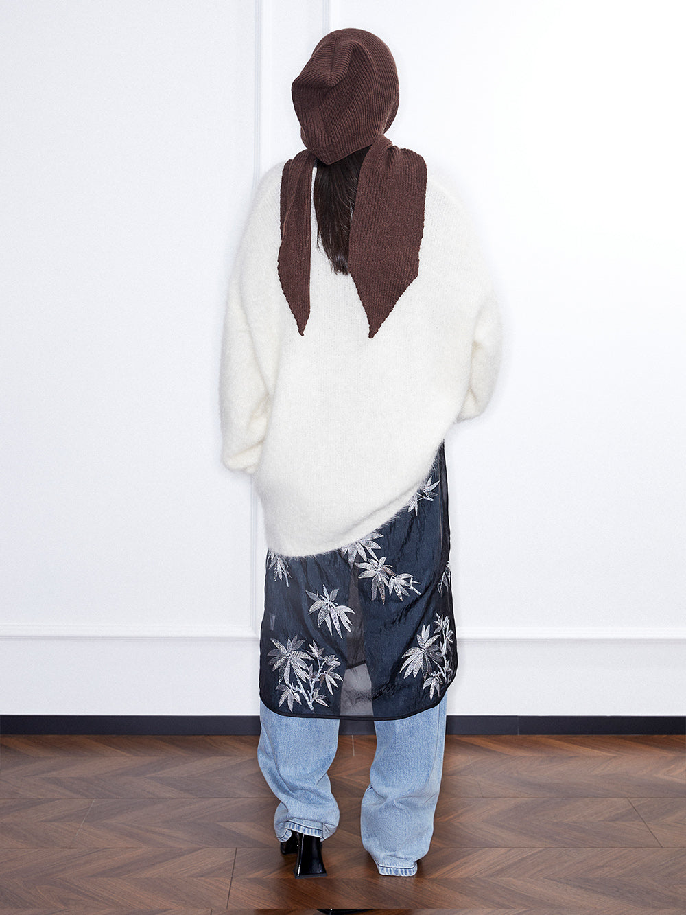 MUKZIN Linglong"Snow Frost" V-Neck Oversized Long Alpaca Wool Knit Sweater