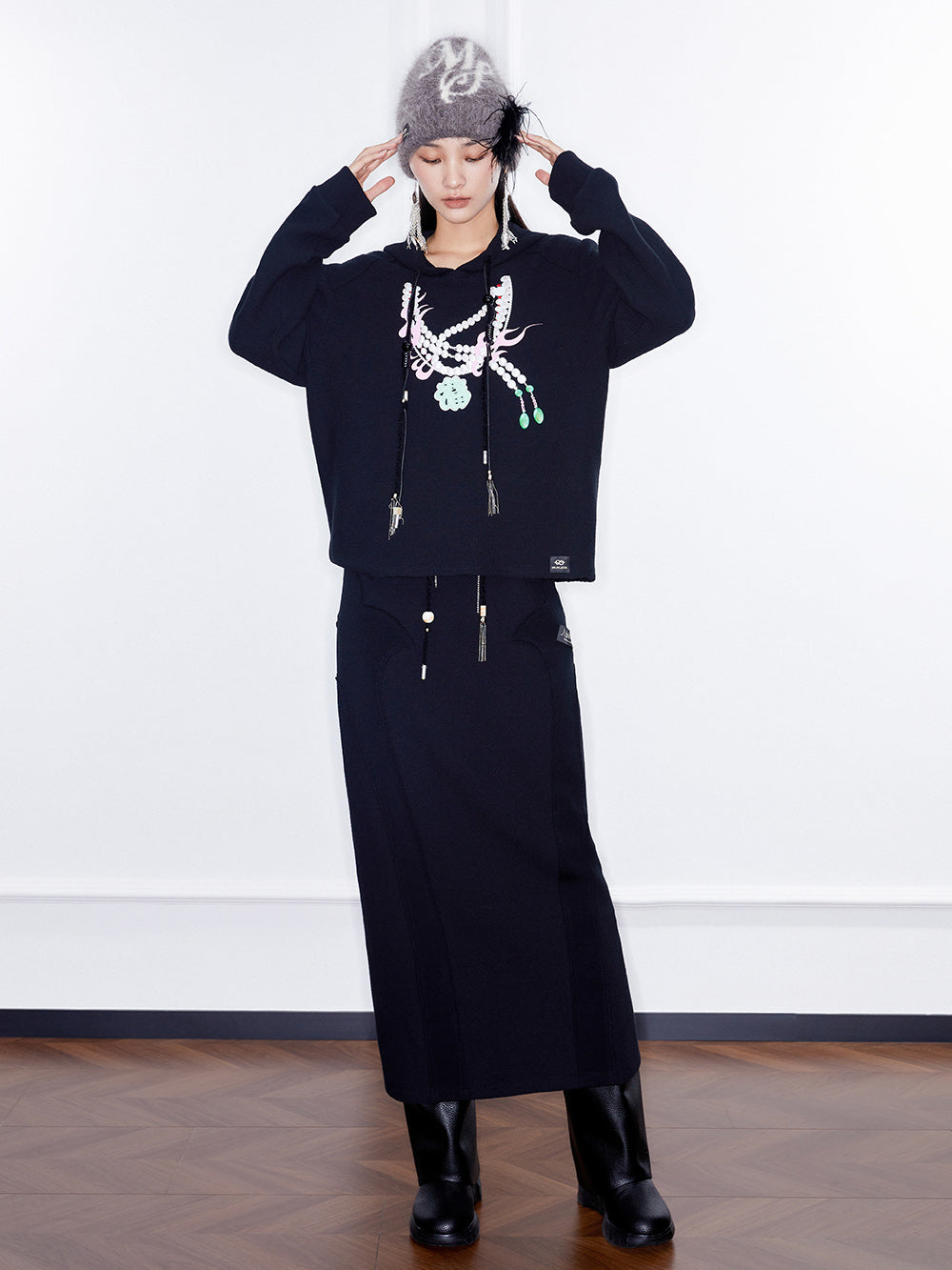 MUKZIN Linglong New Chinese Style Long Skirt with Elastic Waistband